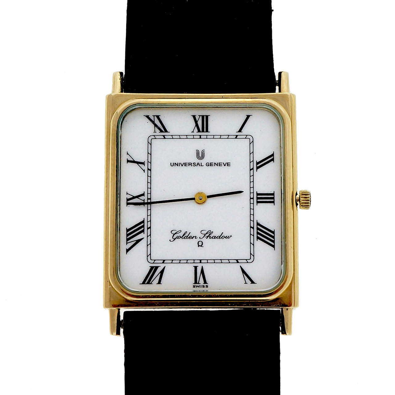 Universal Geneve 14k Gold Golden Shadow Strap Watch Ultra Thin Quartz